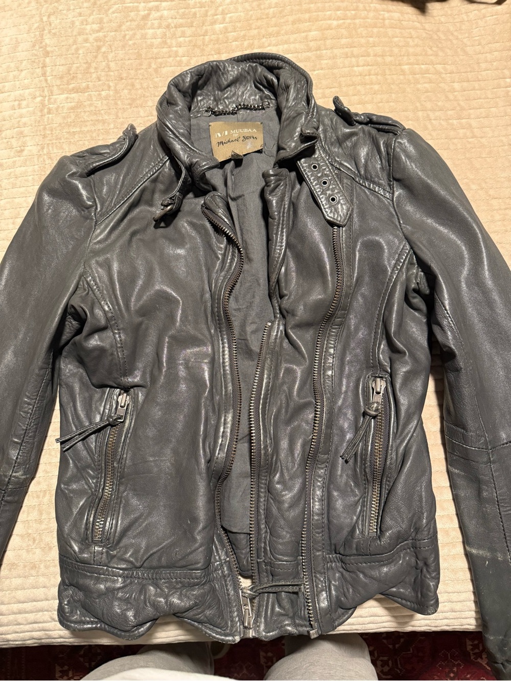 Muubaa Black Leather Moto Jacket